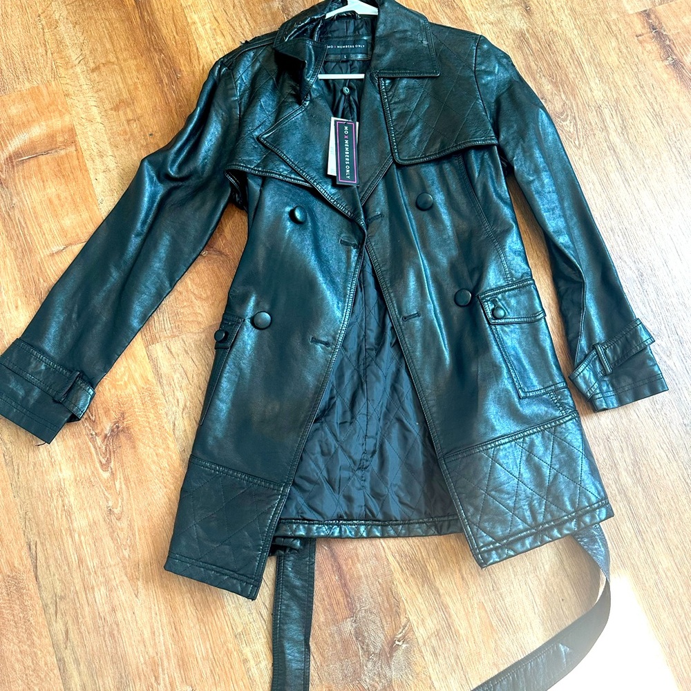 Members Only Fake Leather Trench Coat